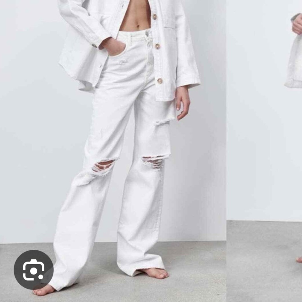 zara white ripped jeans